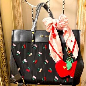 Betsey Johnson Black Cherry Tote with Pink Accents